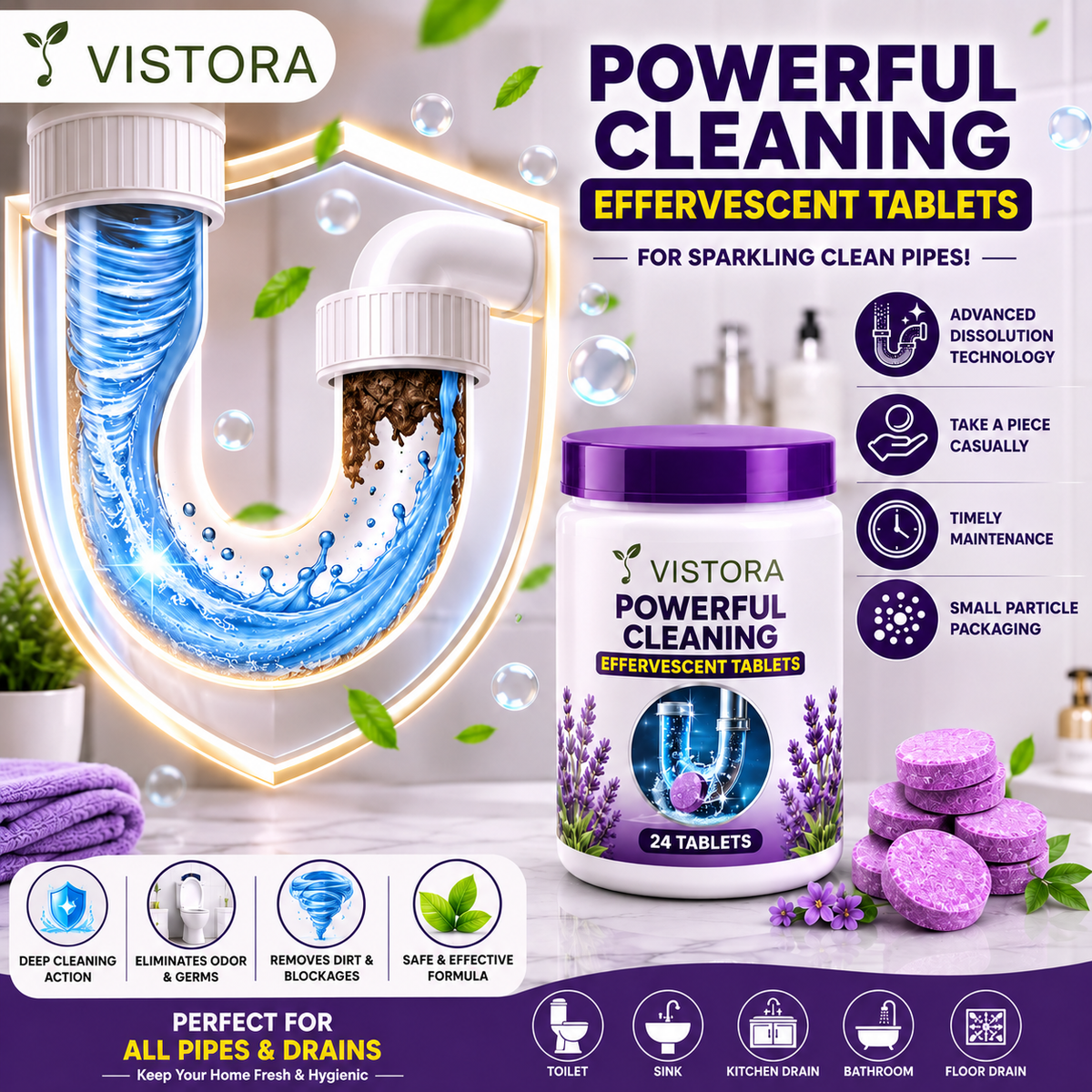 🔥HOT SALE 50% OFF ❤️Powerful Cleaning Effervescent Tablets for Pipe,Deodorizing Antibacterial Pipe Cleaner for Sink Toilet Floor Drain🔥Buy 1 Get 1 Free🔥