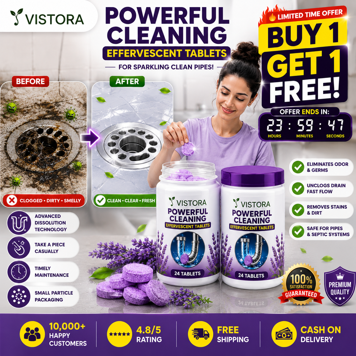 🔥HOT SALE 50% OFF ❤️Powerful Cleaning Effervescent Tablets for Pipe,Deodorizing Antibacterial Pipe Cleaner for Sink Toilet Floor Drain🔥Buy 1 Get 1 Free🔥