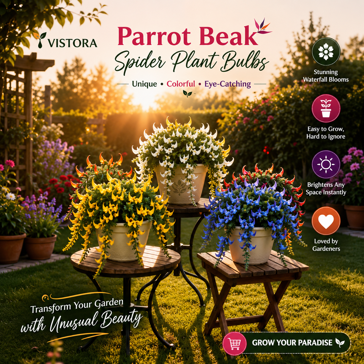 🪴🦜PARROTBEAK SPIDER PLANT BULBS - 🔥 BLOOMS FOR UP TO 300 DAYS A YEAR! 🦜Buy 6 Get 6 Free Bulbs🦜