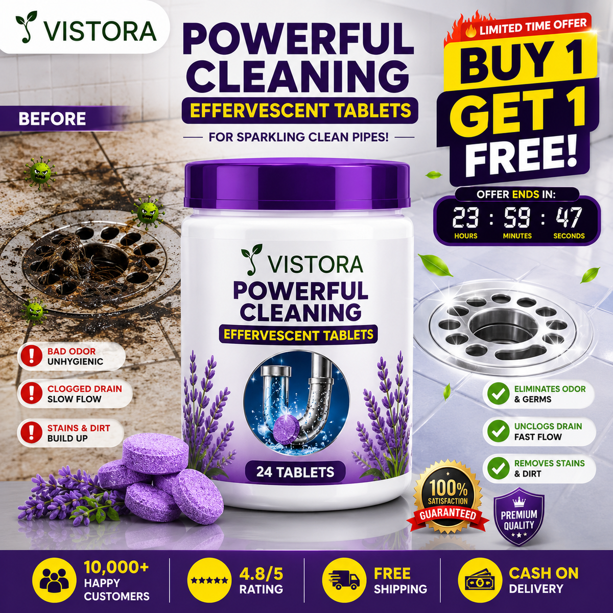 🔥HOT SALE 50% OFF ❤️Powerful Cleaning Effervescent Tablets for Pipe,Deodorizing Antibacterial Pipe Cleaner for Sink Toilet Floor Drain🔥Buy 1 Get 1 Free🔥