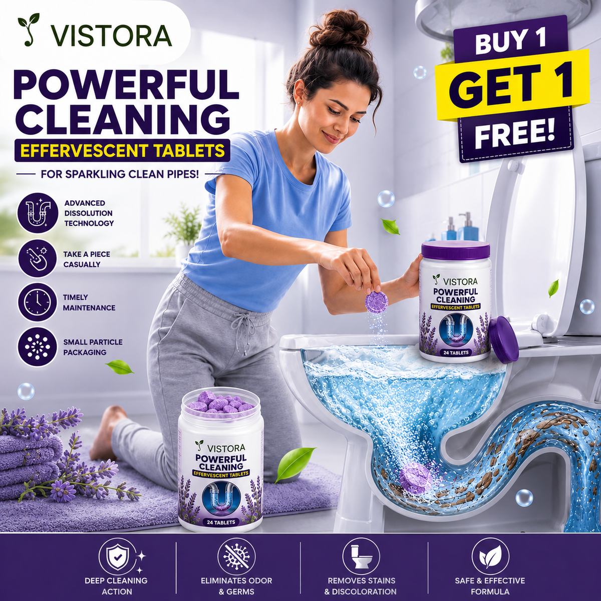 🔥HOT SALE 50% OFF ❤️Powerful Cleaning Effervescent Tablets for Pipe,Deodorizing Antibacterial Pipe Cleaner for Sink Toilet Floor Drain🔥Buy 1 Get 1 Free🔥