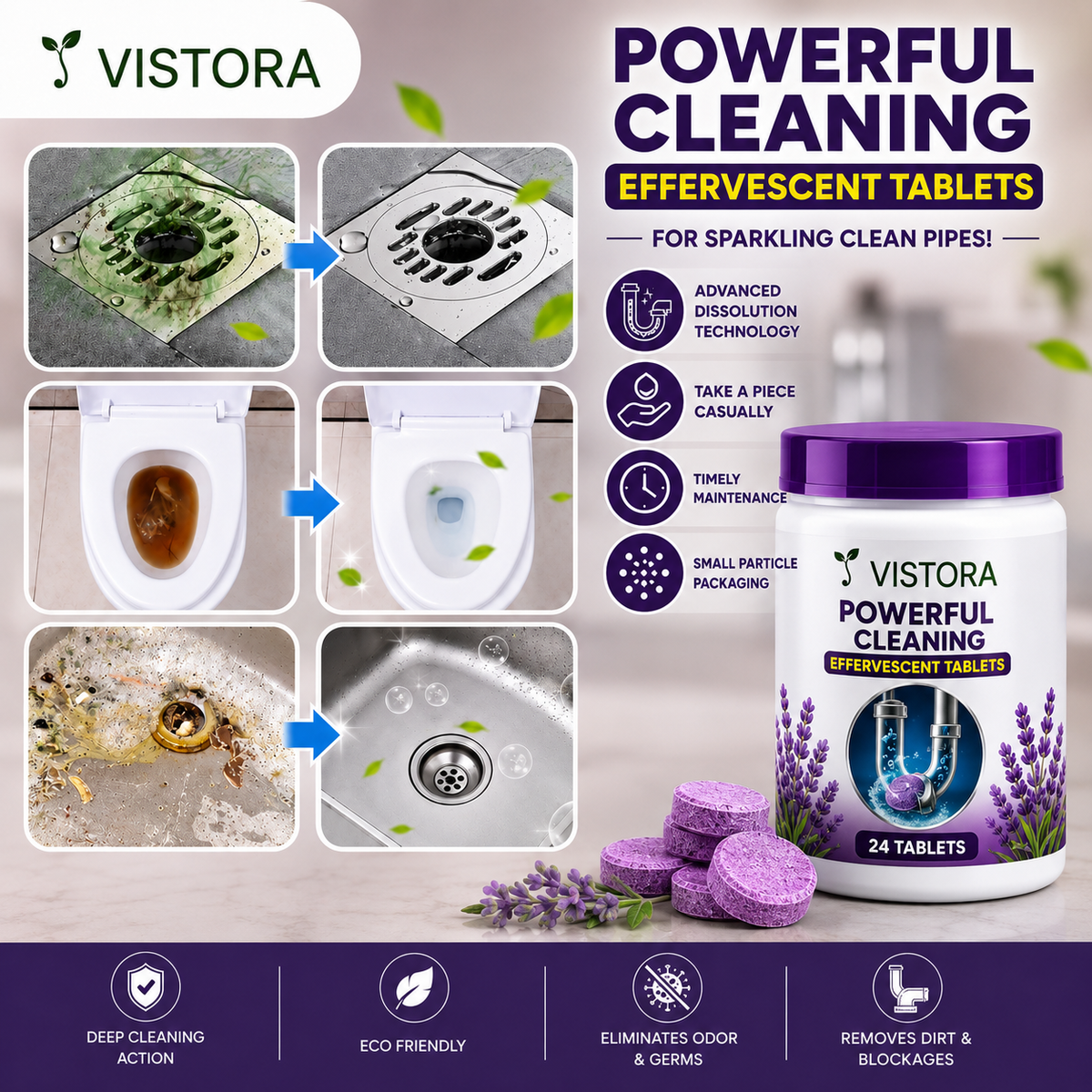 🔥HOT SALE 50% OFF ❤️Powerful Cleaning Effervescent Tablets for Pipe,Deodorizing Antibacterial Pipe Cleaner for Sink Toilet Floor Drain🔥Buy 1 Get 1 Free🔥