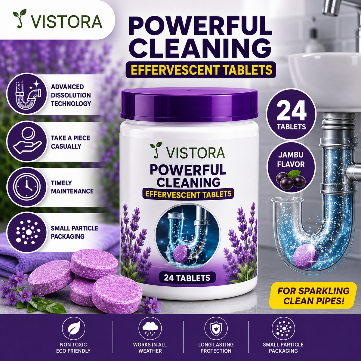 🔥HOT SALE 50% OFF ❤️Powerful Cleaning Effervescent Tablets for Pipe,Deodorizing Antibacterial Pipe Cleaner for Sink Toilet Floor Drain🔥Buy 1 Get 1 Free🔥
