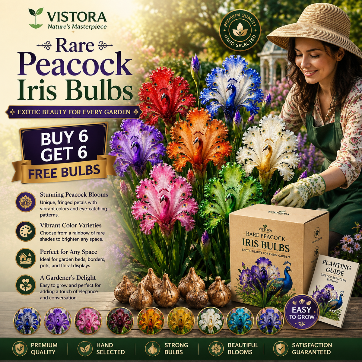 🦚🌸 PEACOCK IRIS BULBS 💥 ELEGANT BLOOMS THAT TURN EVERY GARDEN INTO A MASTERPIECE🌸Buy 6 Get 6 Free Bulbs🌸