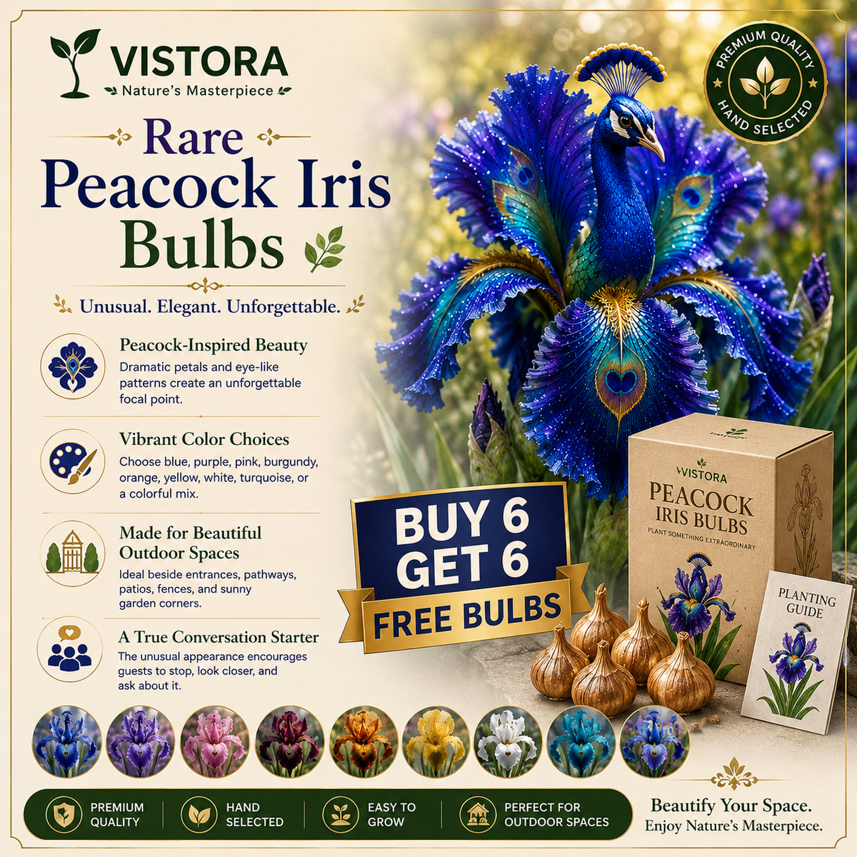 🦚🌸 PEACOCK IRIS BULBS 💥 ELEGANT BLOOMS THAT TURN EVERY GARDEN INTO A MASTERPIECE🌸Buy 6 Get 6 Free Bulbs🌸
