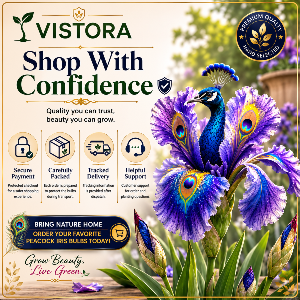 🦚🌸 PEACOCK IRIS BULBS 💥 ELEGANT BLOOMS THAT TURN EVERY GARDEN INTO A MASTERPIECE🌸Buy 6 Get 6 Free Bulbs🌸