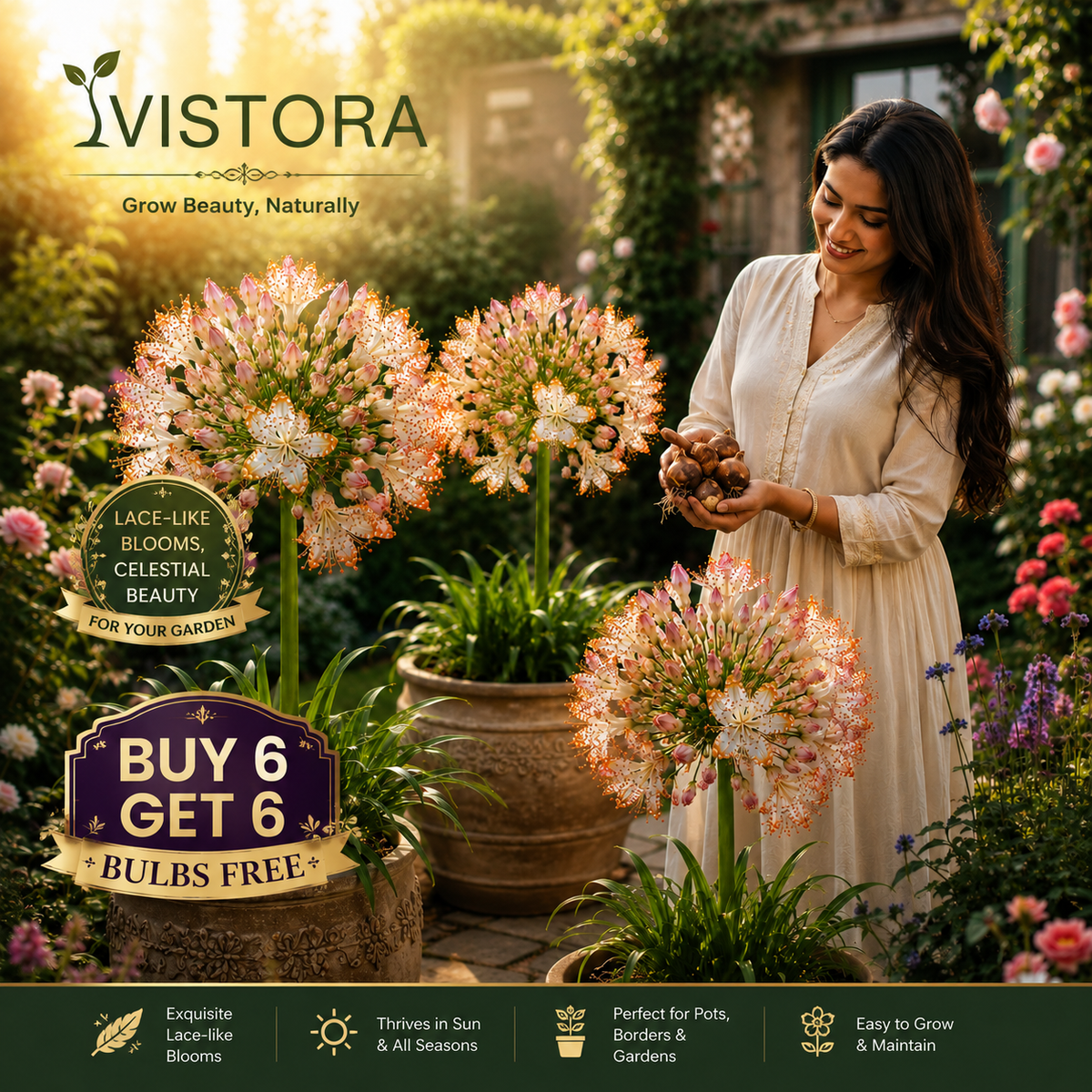 🏠🌸 Celestial Lace Agapanthus Bulbs 🌿 Elegant Blooms, Easy to Grow 🌸Buy 6 Get 6 Free Bulbs🌸