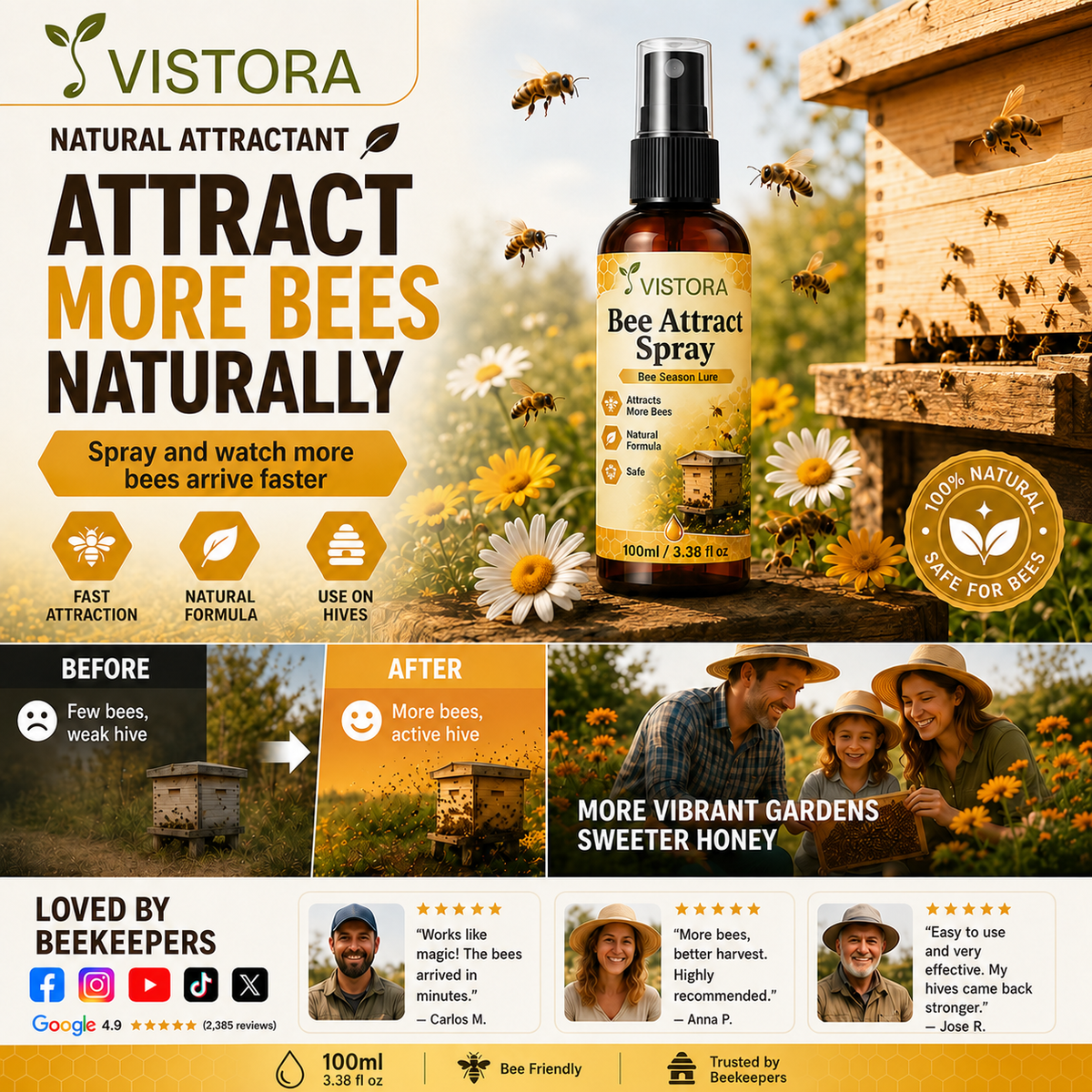 🐝Monsoon Limited-Time 50% OFF🐝Natural Outdoor Bee Attractant Spray🐝Buy 1 Get 1 Free🐝