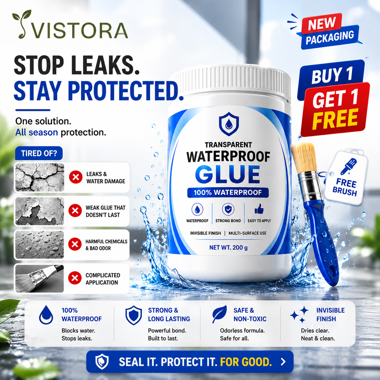 Transparent Waterproof Glue (Buy 1 Get 1 Free) + Free Brush 🔥
