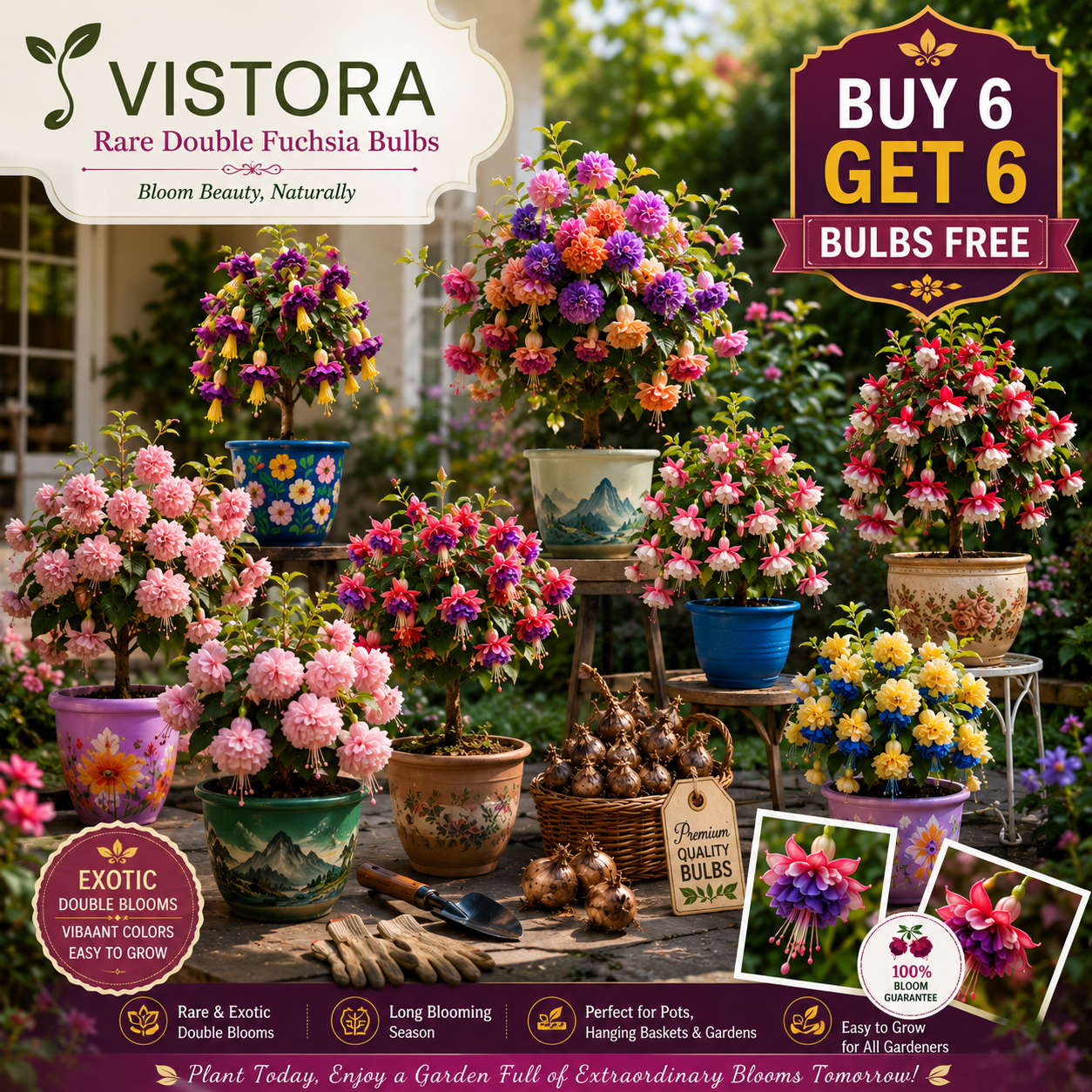 🌸 Rare Double Fuchsia Bulbs – Beautiful Shade-Loving Flowering Plants🔥Buy 6 Get 6 Free Bulbs🔥