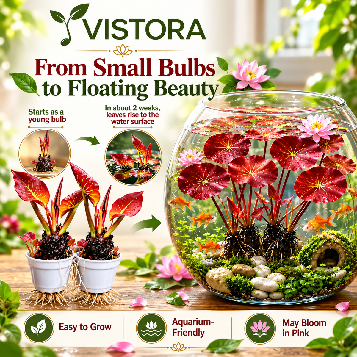 🐟 RED AQUARIUM LOTUS ROOTS BULBS🌿 TURN YOUR AQUARIUM INTO A LIVING GARDEN🌿✨ Buy 4 Get 4 Free Bulbs ✨