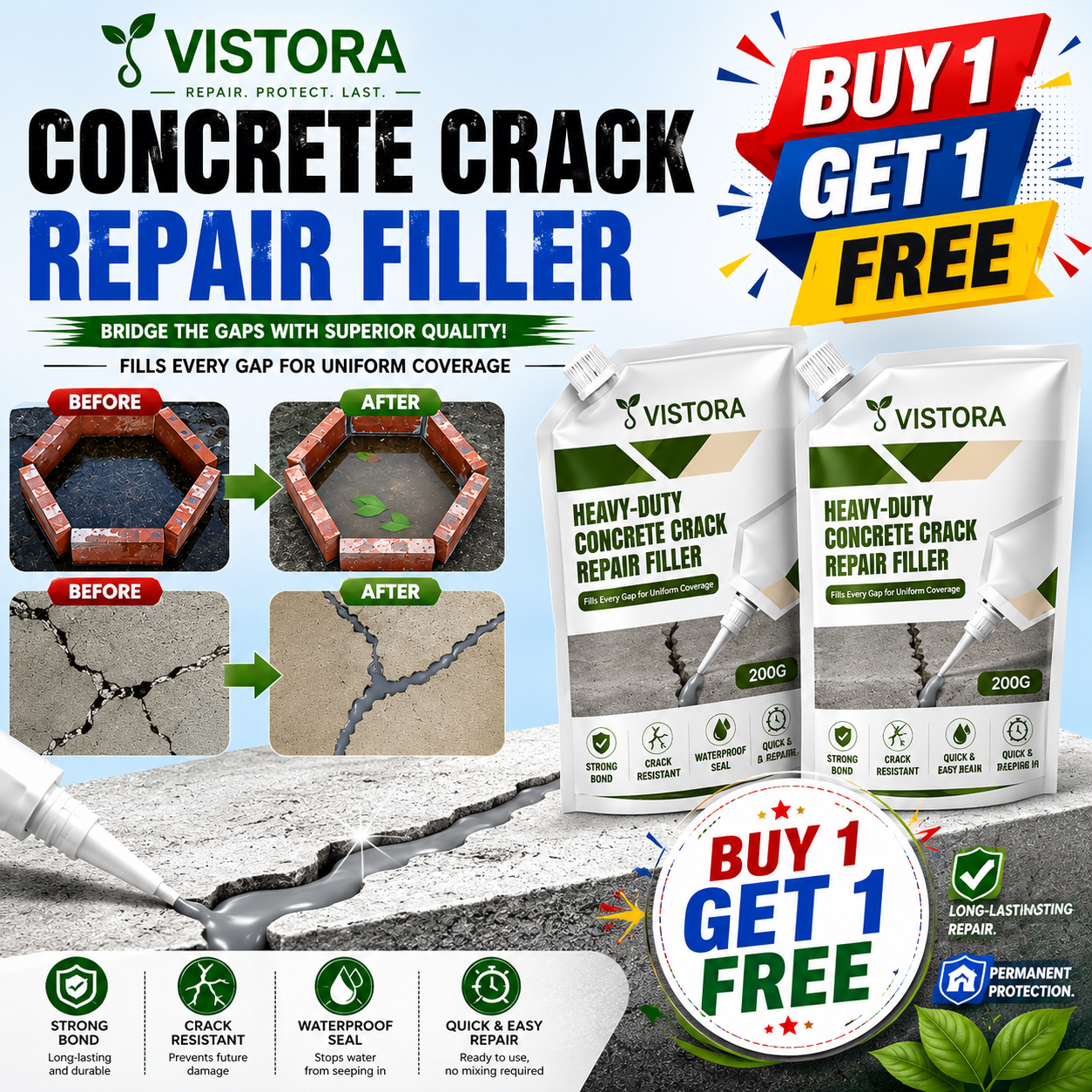 ⏰Limited Sale 49% OFF 🌿💧Heavy-Duty Concrete Crack Repair Adhesive 💧Buy 1 Get 1 free💧