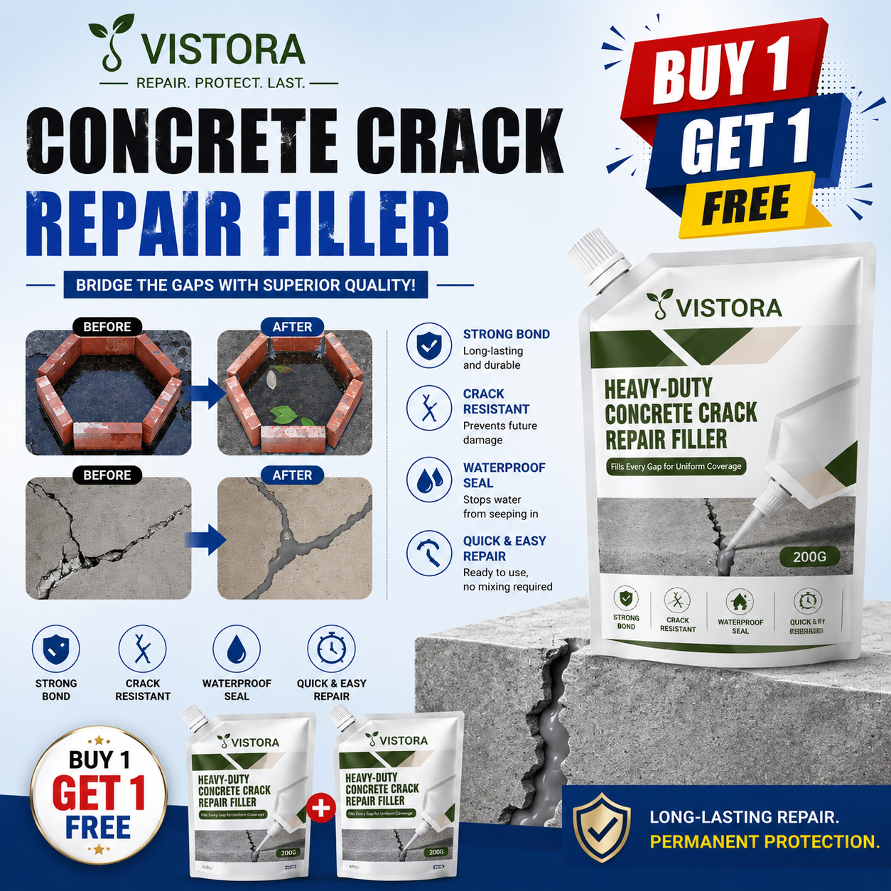 ⏰Limited Sale 49% OFF 🌿💧Heavy-Duty Concrete Crack Repair Adhesive 💧Buy 1 Get 1 free💧