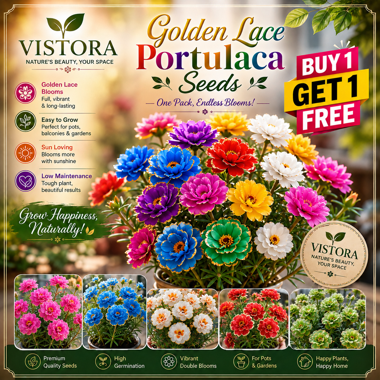 🌹【7 days germination】Last Day Up to 50% OFF💐Muti-Color Golden Lace Portulaca🌸 Buy 1 Get 1 Free 🌸