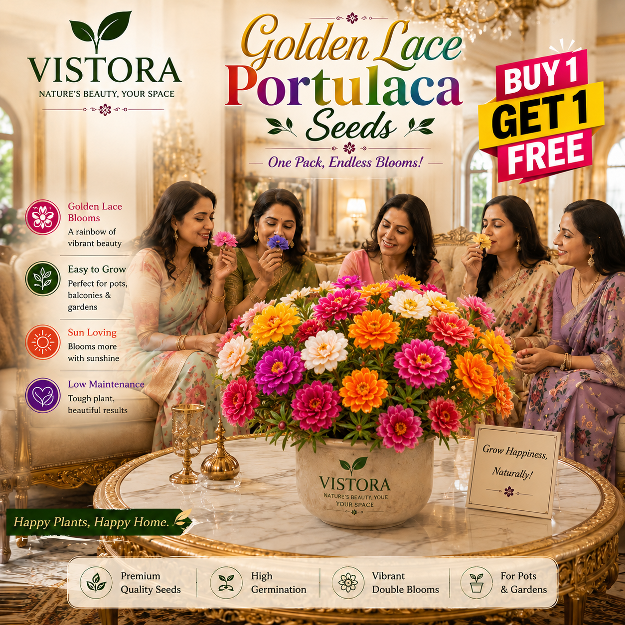 🌹【7 days germination】Last Day Up to 50% OFF💐Muti-Color Golden Lace Portulaca🌸 Buy 1 Get 1 Free 🌸