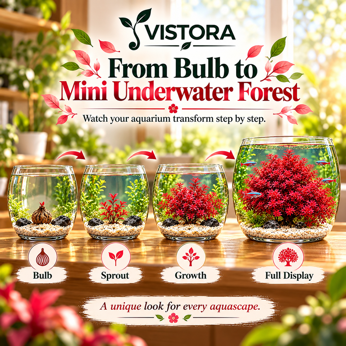 🔥 Crimson Sakura Aquatic Tree Bulbs – Grow a Fiery Underwater Mini Forest✨ Buy 4 Get 4 Free Bulbs ✨
