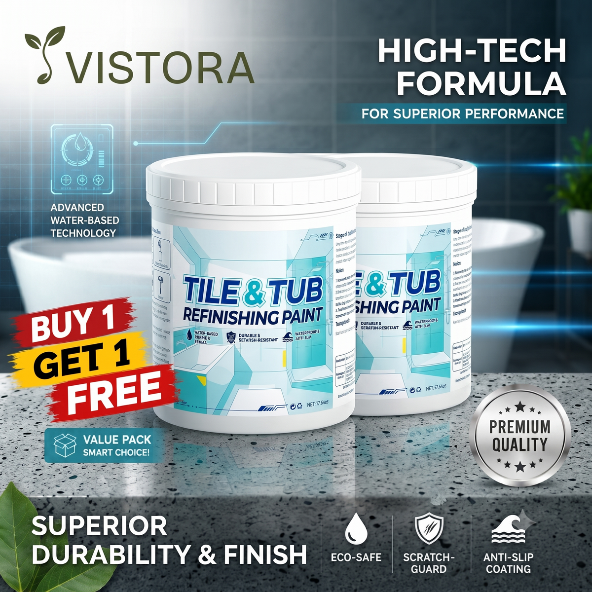 Premium Tile & Tub Refinishing Paint Kit (Buy 1 Get 1 Free) + Free Brush 🔥