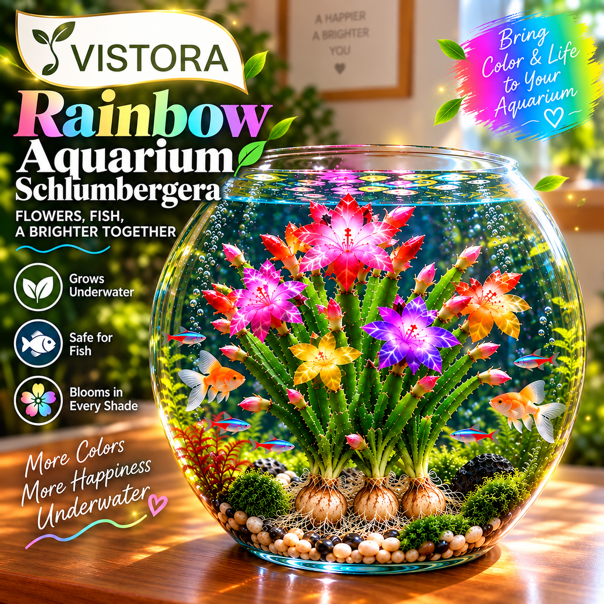 🦀 MIX COLORS RAINBOW AQUARIUM SCHLUMBERGERA – EASY-CARE BLOOMS IN EVERY SHADE FOR A COLORFUL AQUATIC DISPLAY 🌈🐠✨ Buy 4 Get 4 Free Bulbs ✨