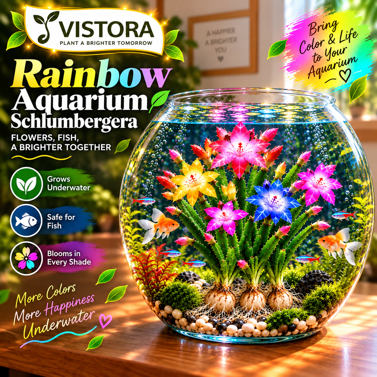 🦀 MIX COLORS RAINBOW AQUARIUM SCHLUMBERGERA – EASY-CARE BLOOMS IN EVERY SHADE FOR A COLORFUL AQUATIC DISPLAY 🌈🐠✨ Buy 4 Get 4 Free Bulbs ✨